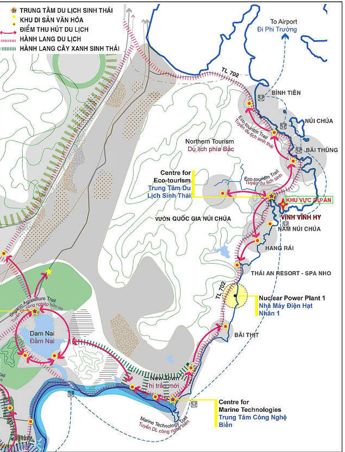 Sơ đồ quan hệ du lịch khu vực dự án khu nghỉ dưỡng cao cấp Vĩnh Hy trong chuỗi du lịch Vịnh Vĩnh Hy. Hình: Báo cáo ĐTM.