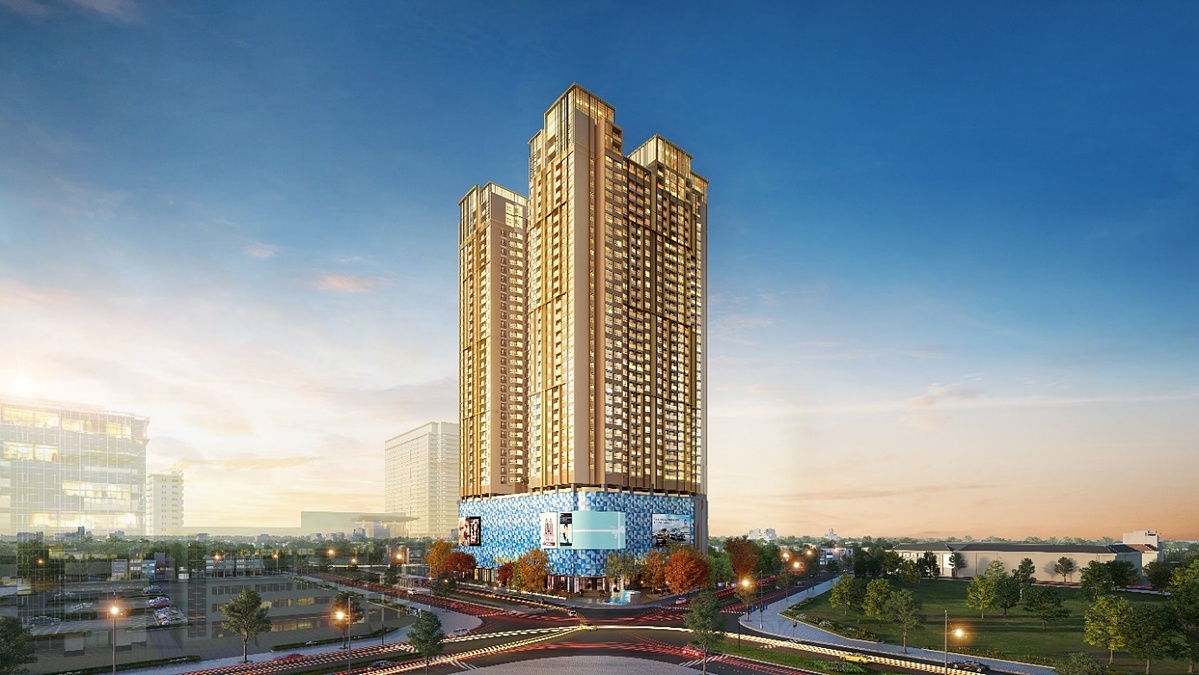 Phối cảnh tổ hợp căn hộ cao cấp The Diamond Residence, tọa lạc tại ngã tư Lê Văn Lương và Hoàng Đạo Thúy, Hà Nội.