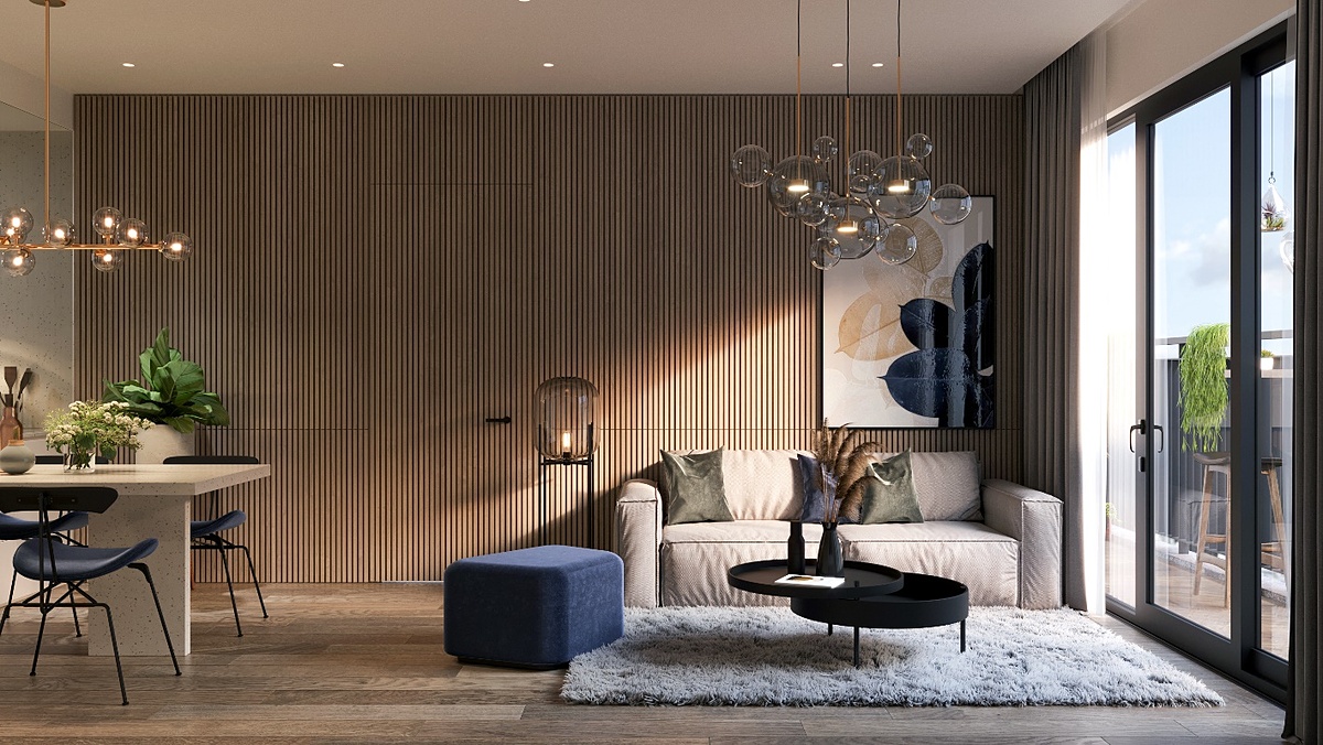 Căn hộ cao cấp BerRiver Jardin được thiết kế hiện đại với không gian phòng khách rộng lớn.