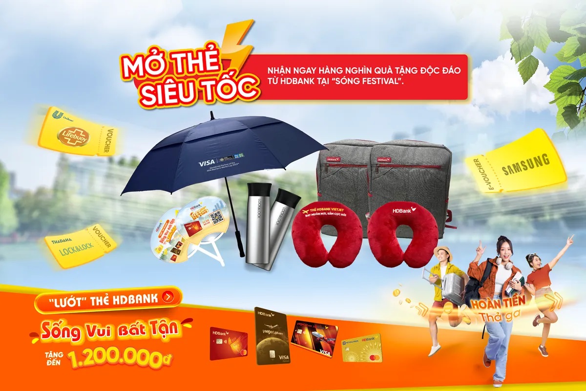 Tại sự kiện Sóng Festival, HDBank sẽ mang đến cho khách hàng những trải nghiệm công nghệ thanh toán và mở thẻ ưu việt bằng các dòng thẻ tín dụng “hot” nhất hiện nay.
