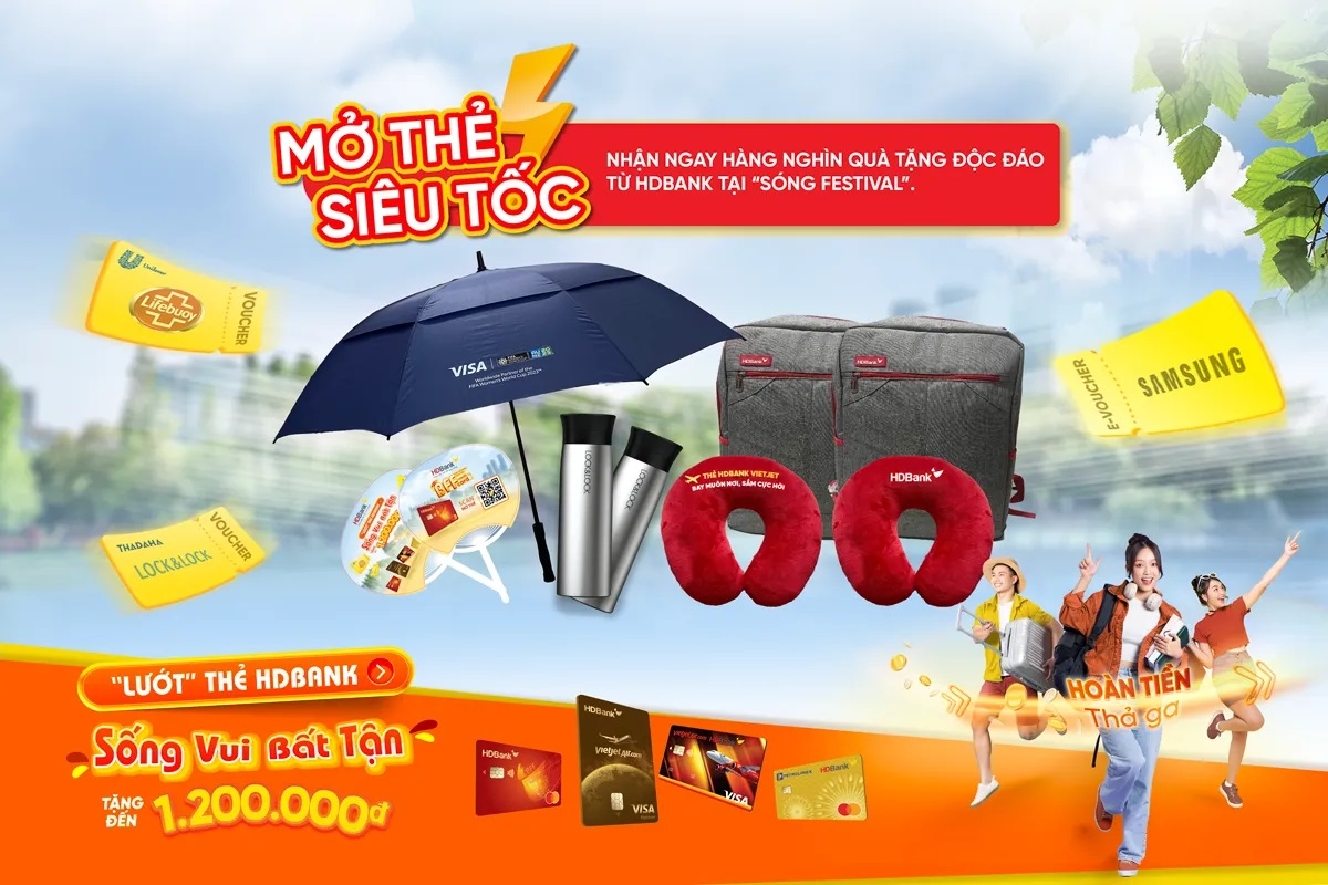 Tại sự kiện Sóng Festival, HDBank sẽ mang đến cho khách hàng những trải nghiệm công nghệ thanh toán và mở thẻ ưu việt bằng các dòng thẻ tín dụng “hot” nhất hiện nay.