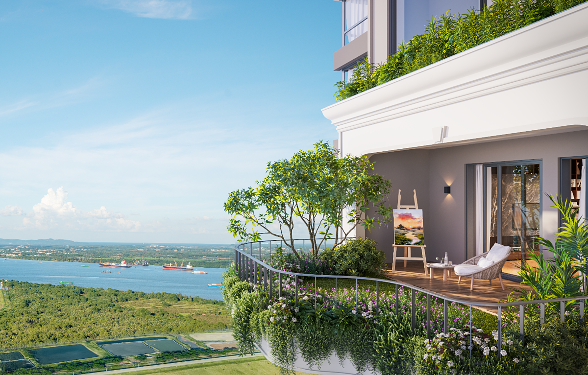 Ban công sân vườn tại Central Park Residences.