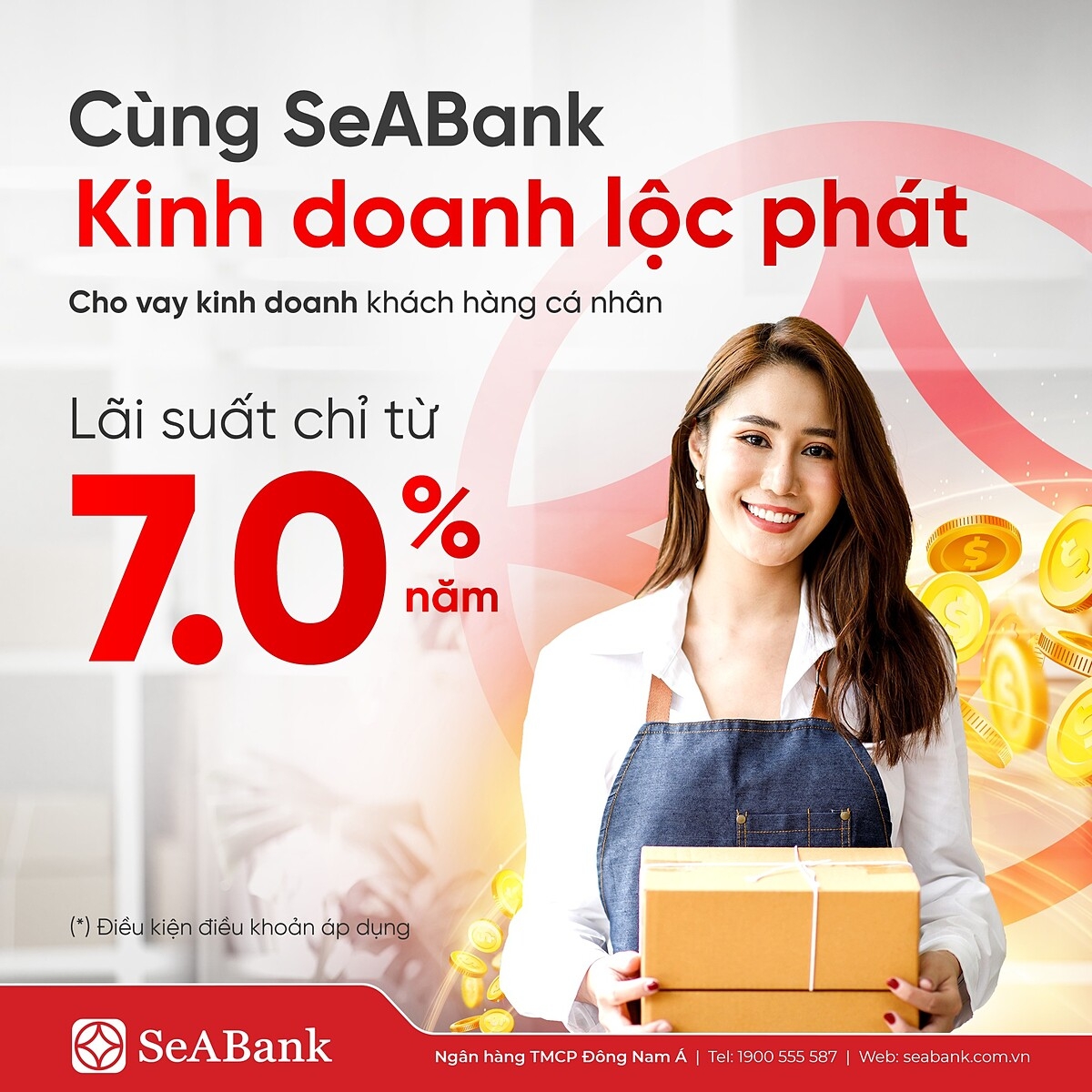 SeABank áp dụng lãi suất chỉ từ 7.0% cho vay kinh doanh khách hàng cá nhân.