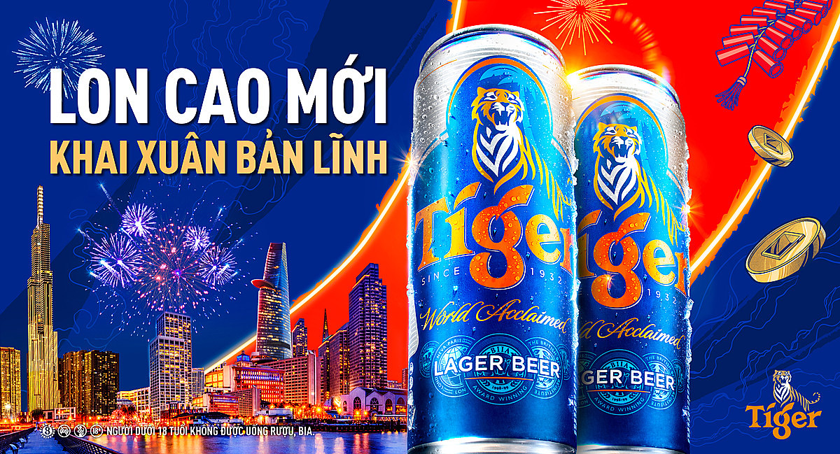 Tiger Beer gây ấn tượng với người tiêu dùng bằng sản phẩm Tiger lon cao trong bao bì Tết sang trọng bắt mắt.