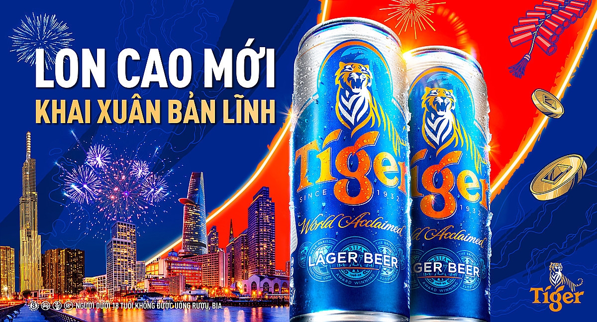 Tiger Beer gây ấn tượng với người tiêu dùng bằng sản phẩm Tiger lon cao trong bao bì Tết sang trọng bắt mắt.