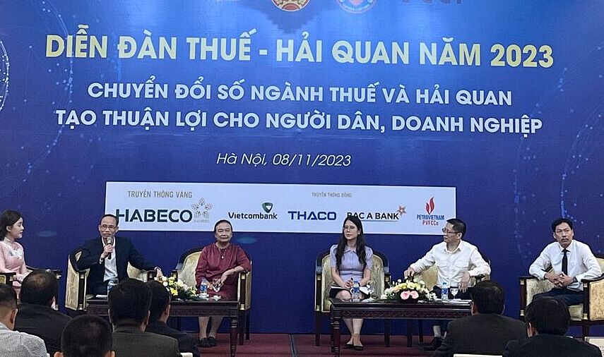Diễn đàn Thuế - Hải quan năm 2023, chủ đề “Chuyển đổi số ngành thuế và hải quan, tạo thuận lợi cho người dân, doanh nghiệp”.