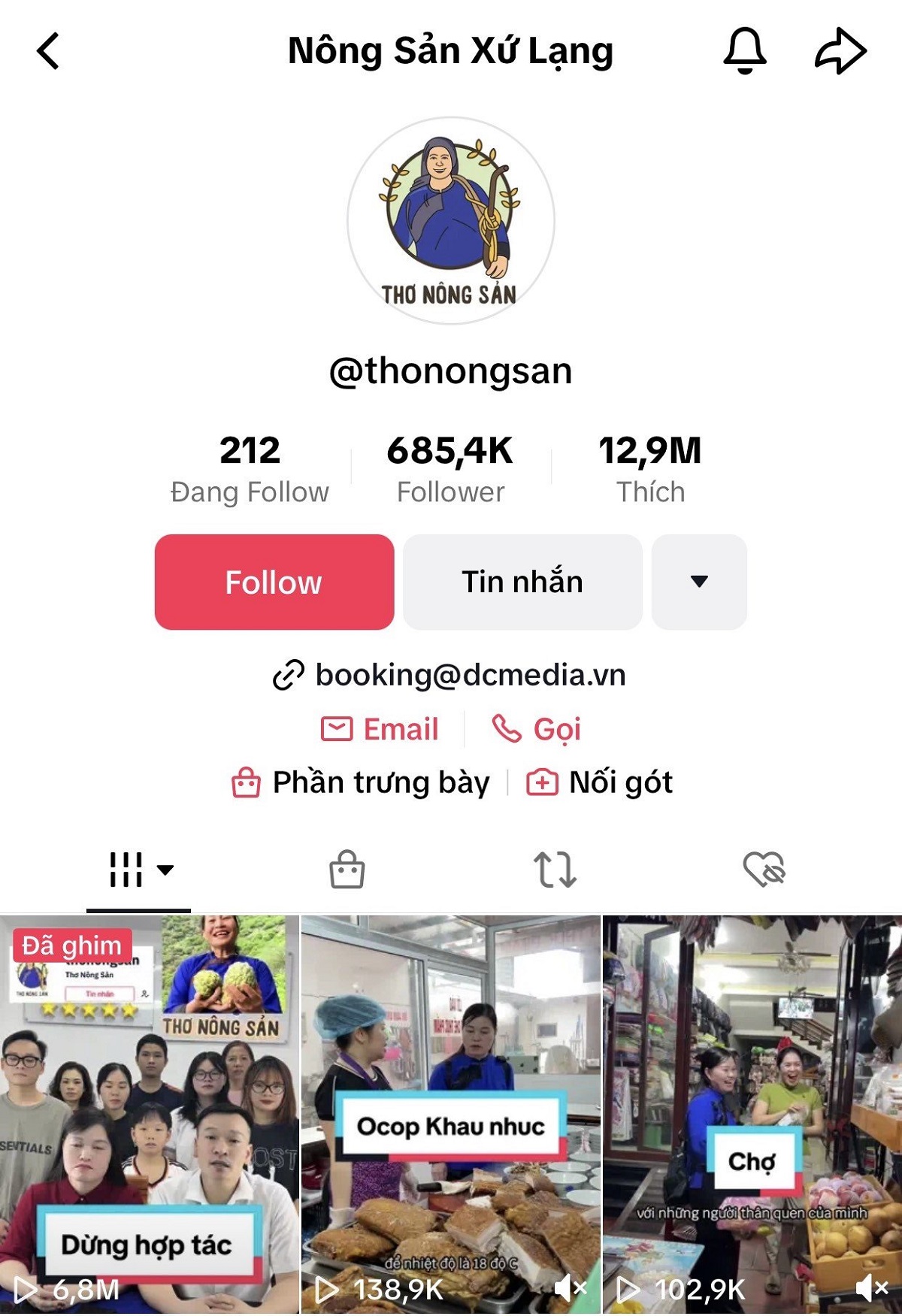 Tài khoản Tiktok Nông sản xứ Lạng có hơn 685 nghìn người theo dõi.