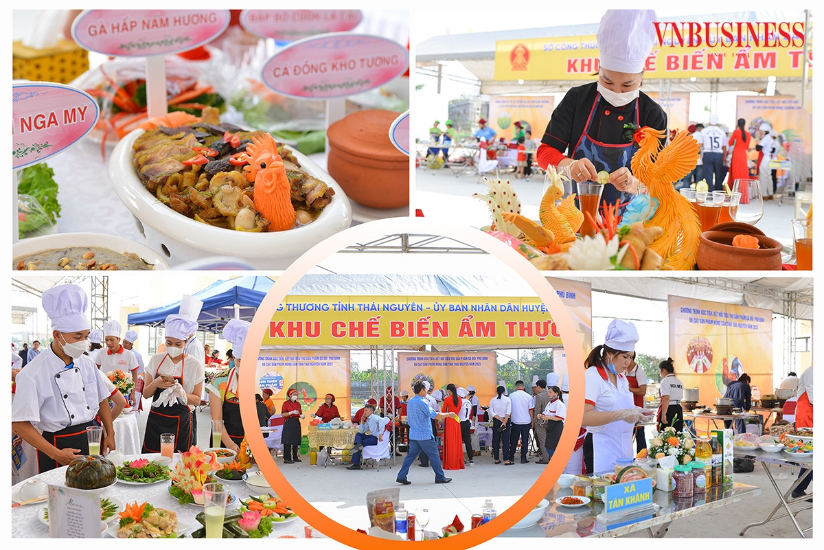 Bên cạnh đó, tại không gian văn hóa ẩm thực là hội thi nấu ăn với các món ăn truyền thống từ Gà đồi Phú Bình, với sự tham gia của 20 đội thi đến từ 20 xã, thị trấn trên địa bàn huyện. Phạm Hòa