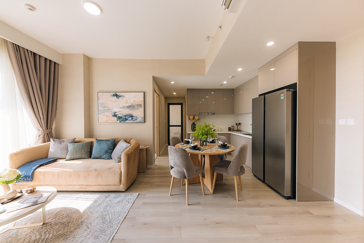 Không gian sống ấn tượng của căn hộ 2 phòng ngủ tại Masteri Centre Point.