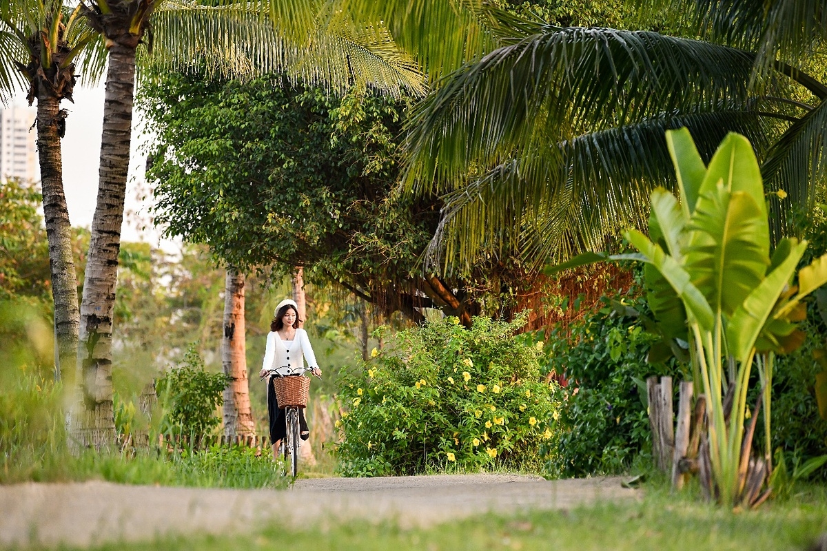 Trong khuôn viên Ecopark, cung đường vịnh đảo cũng rực rỡ sắc màu, dư dân và du khách chỉ cần giơ máy lên là có vô vàn những bức ảnh đẹp.