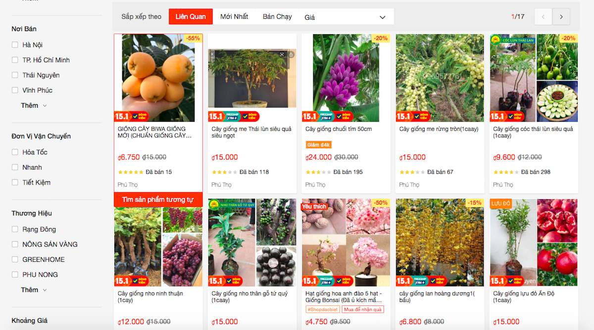 Giống cây trồng được rao bán tràn lan trên các trang thương mại điện tử.