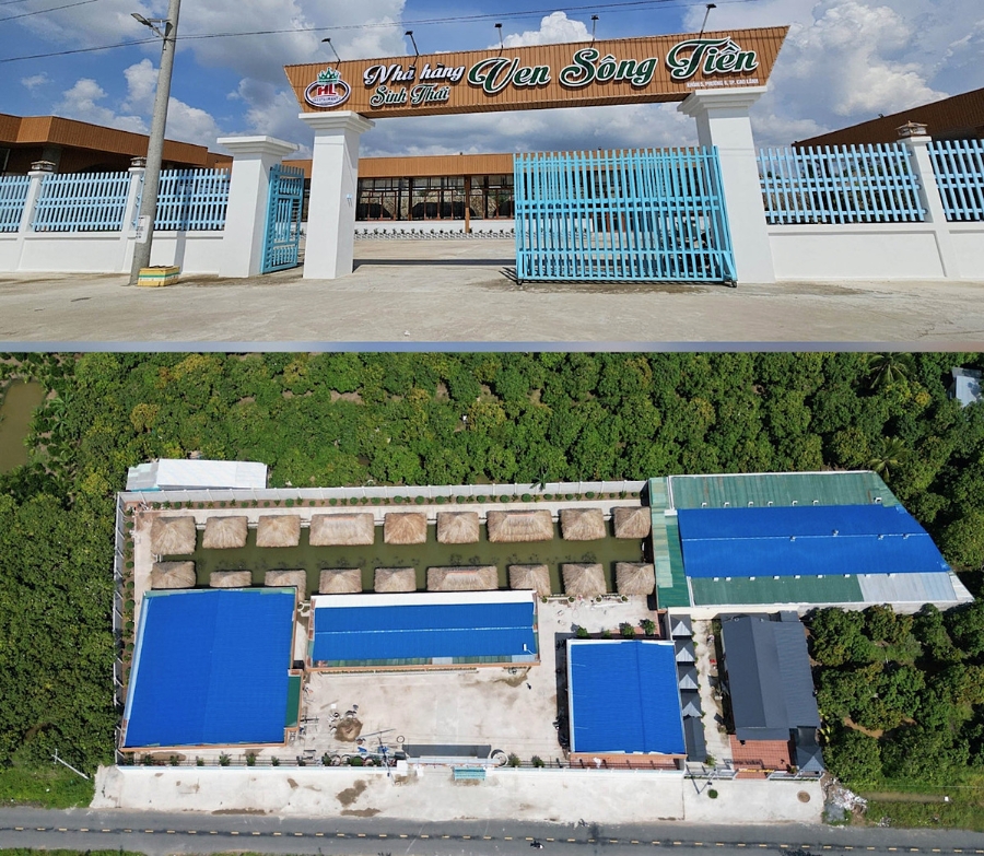 Toàn cảnh Nhà hàng sinh thái Ven Sông Tiền xây dựng trái phép.