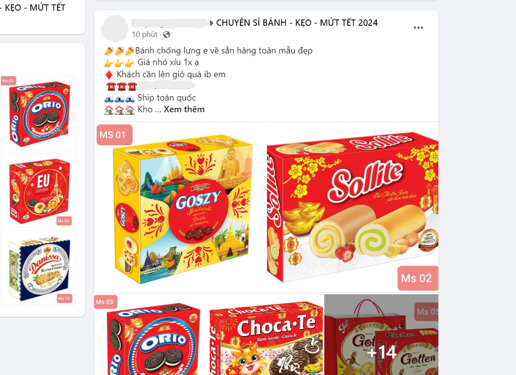 Bánh kẹo có dấu hiệu nhái các thương hiệu lớn được rao bán trên mạng xã hội.