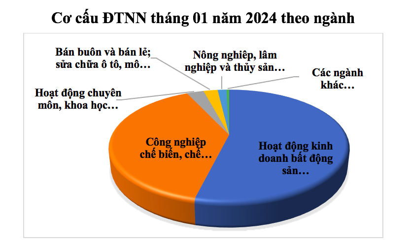 Ngành hoạt động kinh doanh bất động sản dẫn đầu với tổng vốn đầu tư đạt hơn 1,27 tỷ USD, chiếm 53,9% tổng vốn đầu tư đăng ký và gấp 2 lần so với cùng kỳ.
