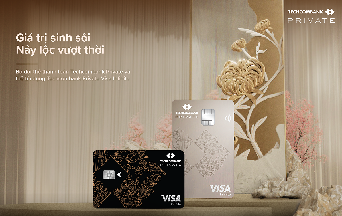 Bộ đôi thẻ thanh toán quốc tế Techcombank Private & thẻ tín dụng Techcombank Private Visa Infinite.