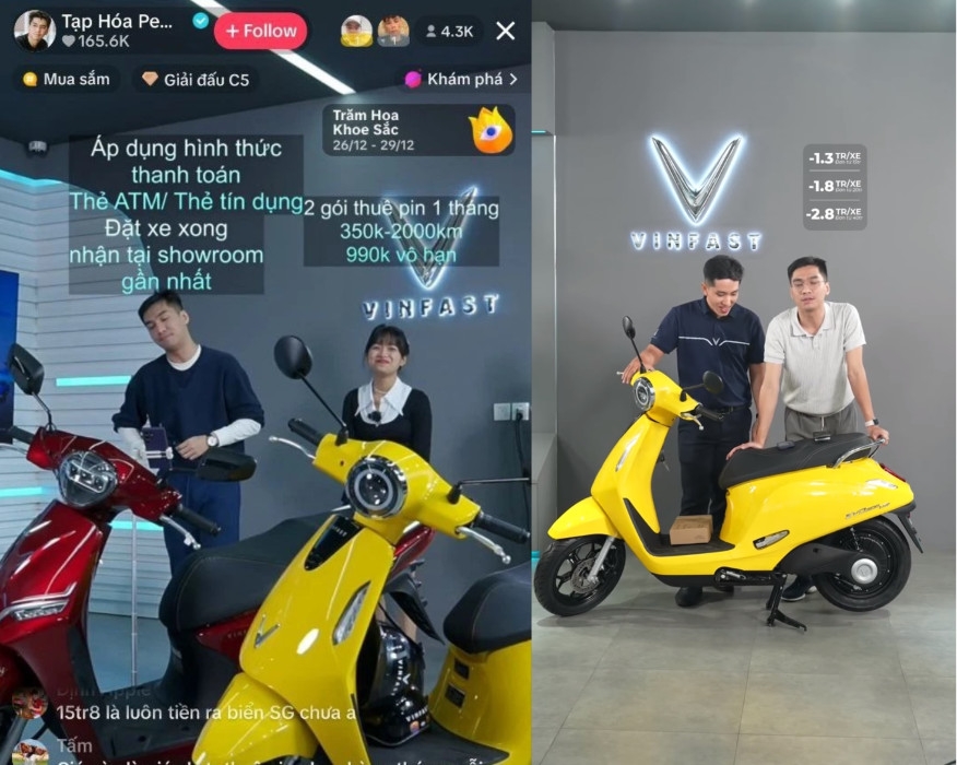 Livestream bán xe máy điện của thương hiệu VinFast trên nền tảng TikTok.