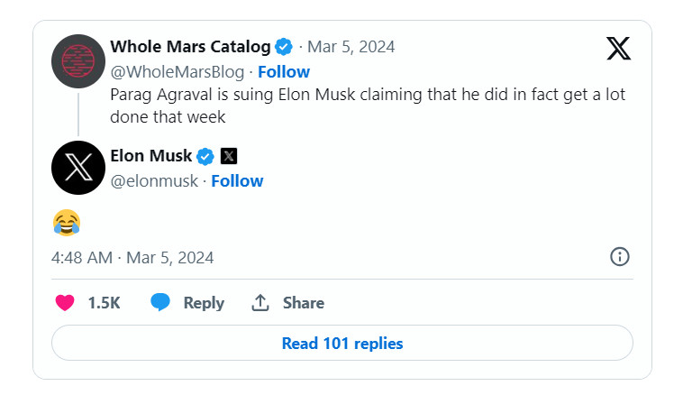 Tỷ phú Elon Musk đăng một biểu tượng cảm xúc vừa khóc, vừa cười để đáp trả trước những cáo buộc về X.