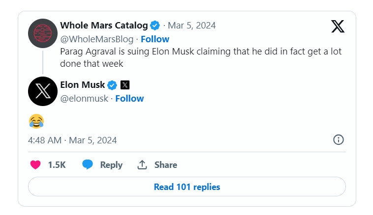 Tỷ phú Elon Musk đăng một biểu tượng cảm xúc vừa khóc, vừa cười để đáp trả trước những cáo buộc về X.