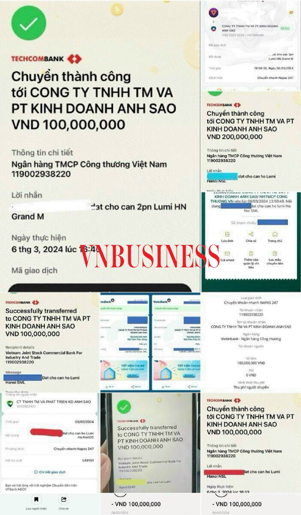 Những giao dịch mà nhân viên sàn giao dịch BĐS gửi cho khách hàng chứng minh việc có khách hàng booking.