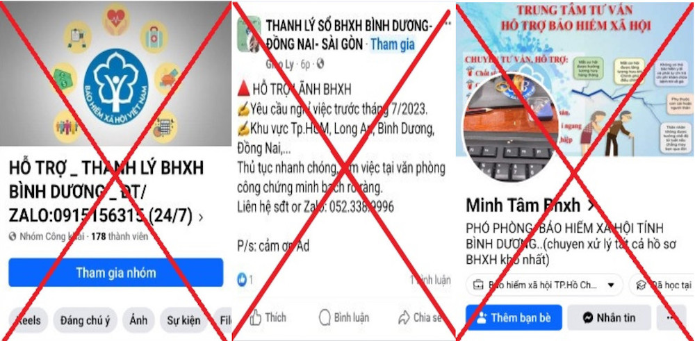 Tràn lan các trang Facebook cá nhân, hội nhóm công khai liên quan đến việc tư vấn, giải quyết nhu cầu hưởng BHXH một lần và các chế độ, chính sách BHXH, BHTN, BHYT