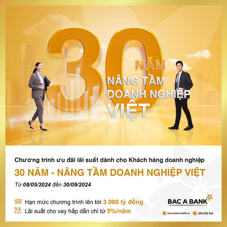 Chương trình ưu đãi lãi suất dành cho khách hàng doanh nghiệp từ 08/05/2024 đến 30/09/2024.