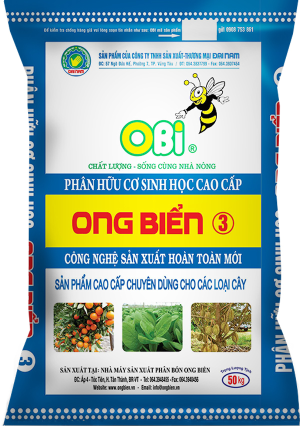 Một sản phẩm phân bón hữu cơ nhãn hiệu OBI-Ong Biển của Công ty TNHH Sản xuất Thương mại Đại Nam.