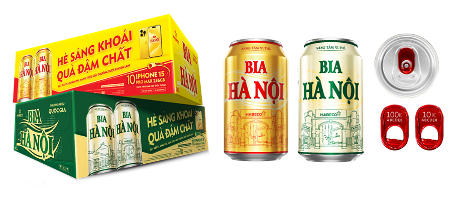 Bao bì Thùng & Lon Bia Hà Nội có thông tin chương trình khuyến mại &lpar;Bao gồm Hình ảnh minh hoạ thùng, mặt trước & mặt sau lon, nắp & khoen lon&rpar;
