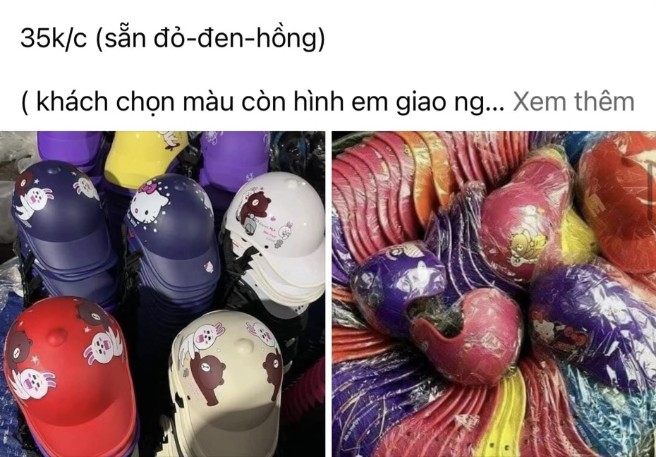 Mũ bảo hiểm được bán với giá vài chục nghìn đồng tại các điểm bán cũng như trên các chợ mạng.