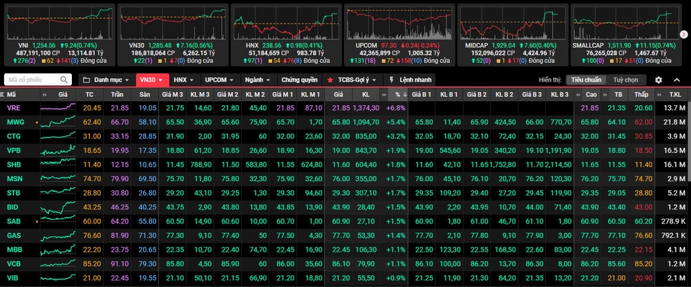 Cổ phiếu bán lẻ MWG, RVE tỏa sáng dẫn dắt thị trường.