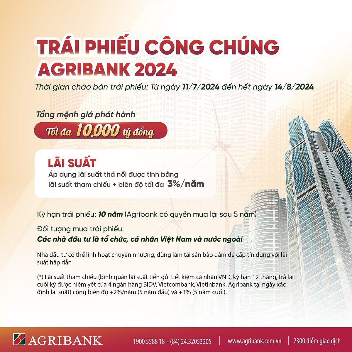Agribank phát hành 10.000 tỷ đồng trái phiếu ra công chúng năm 2024.