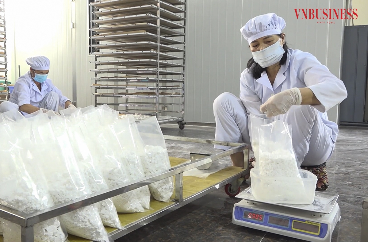 Sản phẩm bột sắn dây của HTX được đóng gói, dán tem truy xuất nguồn gốc, đảm bảo các quy định về an toàn vệ sinh thực phẩm trước khi cung cấp ra thị trường.