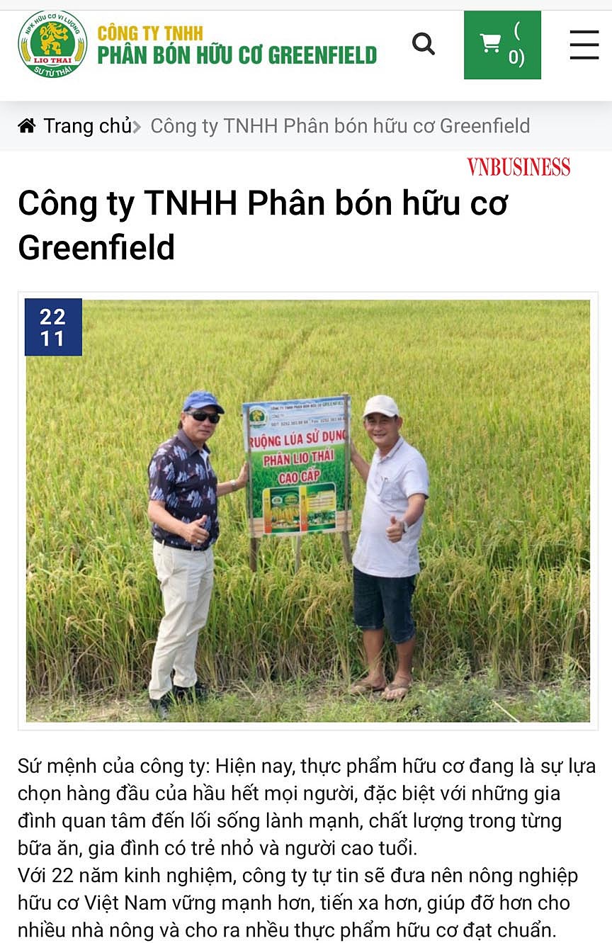 Website giới thiệu thông tin Công ty phân bón hữu cơ Greenfield.