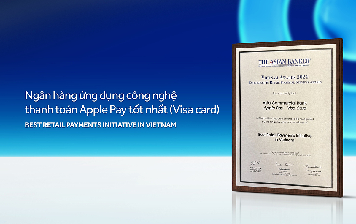 Việc ACB được vinh danh là Ngân hàng ứng dụng công nghệ thanh toán Apple Pay tốt nhất &lpar;Visa card&rpar; đã chứng minh cam kết mạnh mẽ của chúng tôi trong việc ứng dụng công nghệ và cung cấp các giải pháp thanh toán số gọn nhẹ và an toàn cho khách hàng.