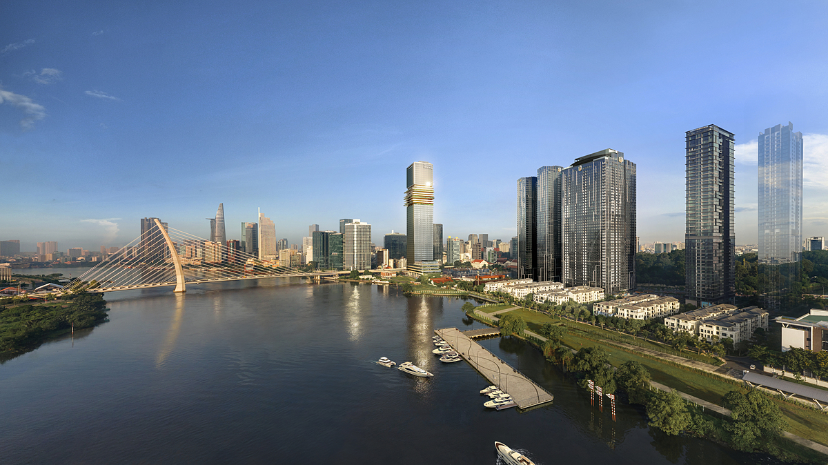 Tòa nhà thương mại Marina Central Tower trong khu phức hợp bất động sản hàng hiệu Grand Marina, Saigon. Ảnh: Masterise Homes.