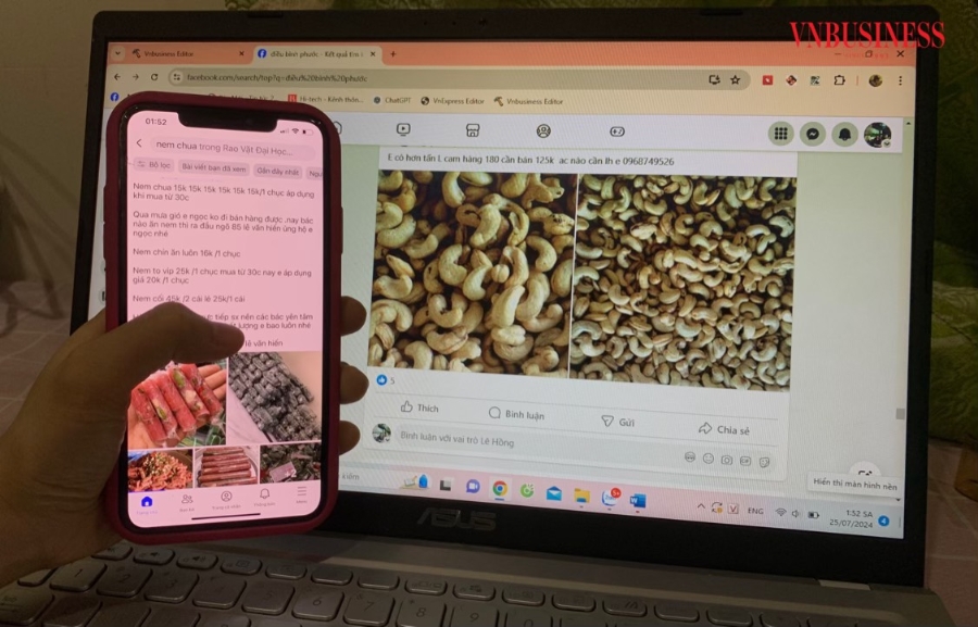 Nhiều loại đặc sản như nem chua Thanh Hóa, điều Bình Phước được rao bán trên các chợ mạng với giá chỉ bằng một nửa so với hàng real.
