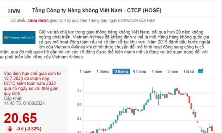 Vietnam Airlines báo lãi nghìn tỷ cũng không giúp cổ phiếu HVN tích cực trở lại