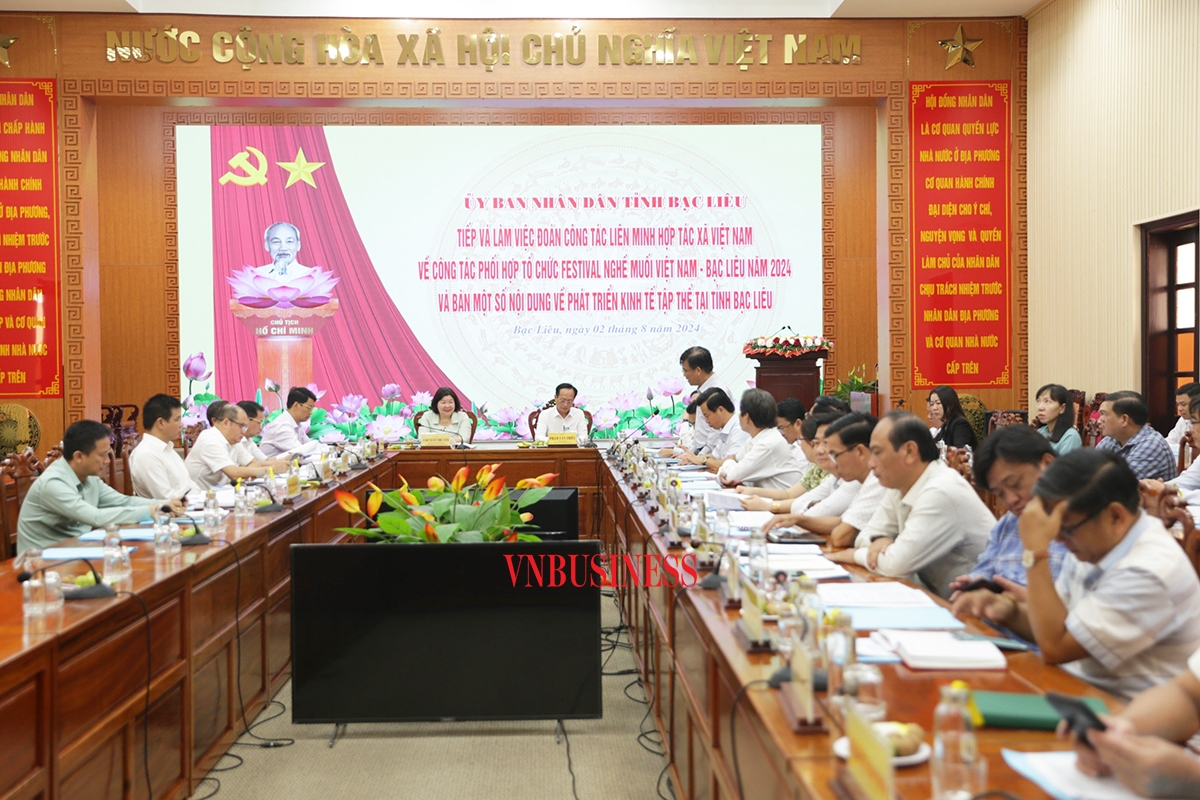 Đoàn công tác của Liên minh HTX Việt Nam, do Chủ tịch Cao Xuân Thu Vân dẫn đầu, đã làm việc với UBND tỉnh Bạc Liêu ngày 2/8.