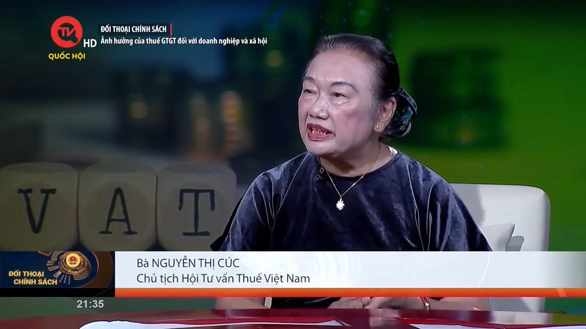 Bà Nguyễn Thị Cúc, Chủ tịch Hội tư vấn Thuế Việt Nam chia sẻ tại chương trình Đối thoại chính sách.