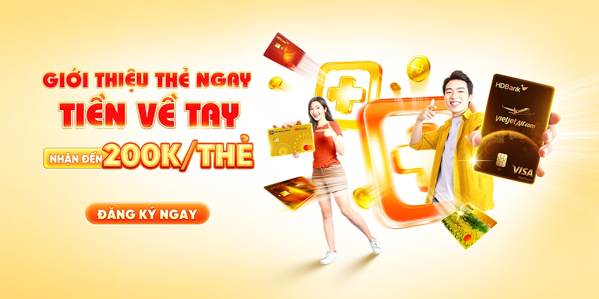 Từ ngày 15/6/2024 đến hết ngày 15/9/2024 chủ thẻ tín dụng HDBank sẽ được hoàn đến 500.000 đồng khi thanh toán cho hóa đơn mua vé máy bay Vietjet từ 5.000.000 đồng.