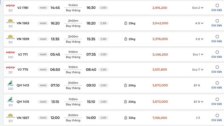 Chặng Hà Nội - Nha Trang, hãng Vietnam Airlines có những chuyến có giá vé lên tới hơn 7 triệu đồng/vé.