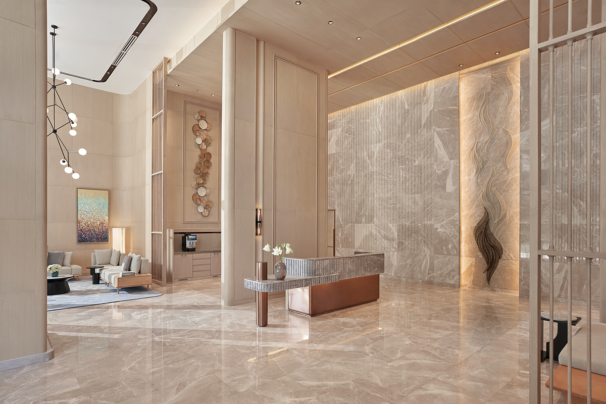 Sảnh chính chuẩn khách sạn 5 sao của Khu căn hộ hàng hiệu Marriott tại tòa Lake, Grand Marina, Saigon. Ảnh: Masterise Homes.