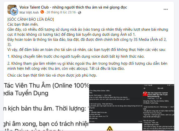 Rất nhiều bài viết công khai với nội dung cảnh báo lừa đảo tuyển dụng trong các hội nhóm.