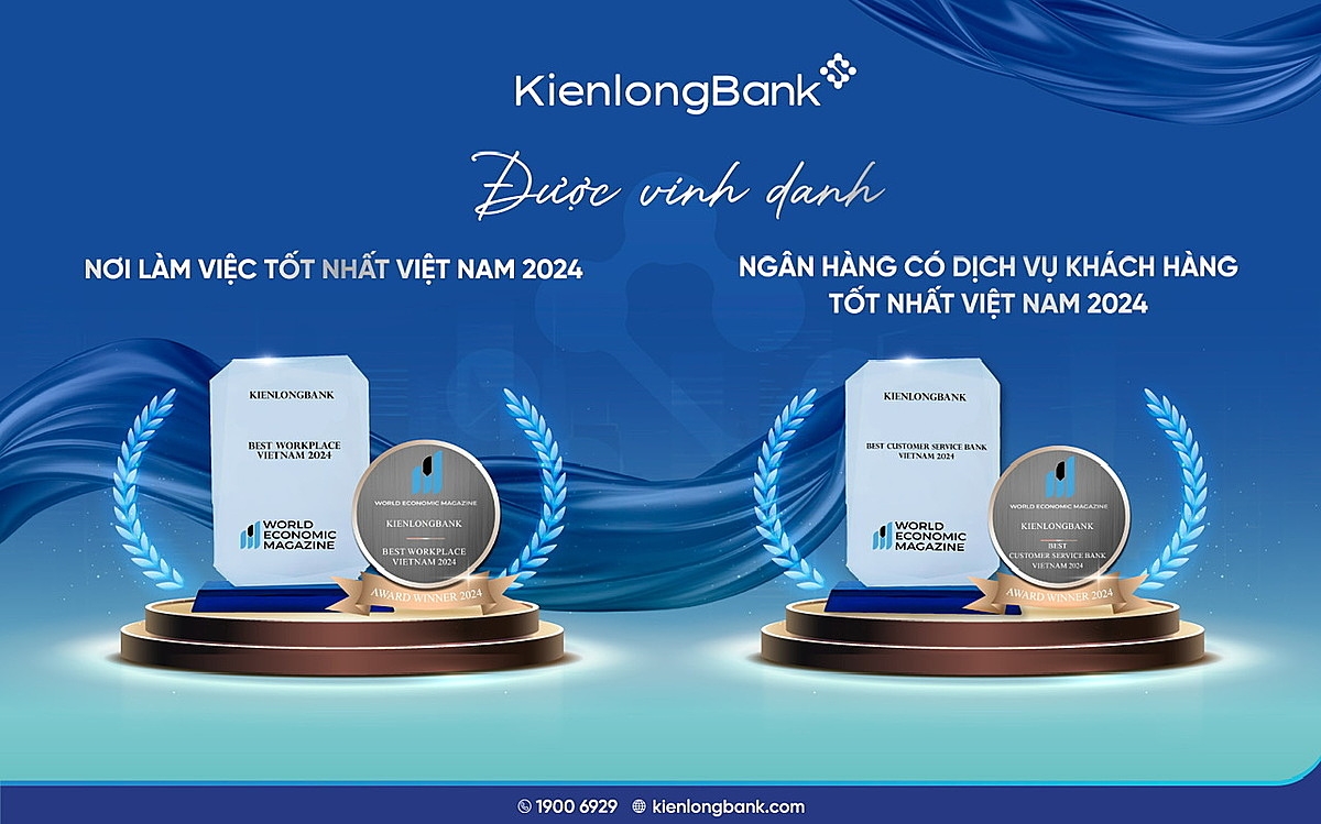 KienlongBank được vinh danh tại hai hạng mục Nơi làm việc tốt nhất & Ngân hàng có Dịch vụ khách hàng tốt nhất Việt Nam 2024.