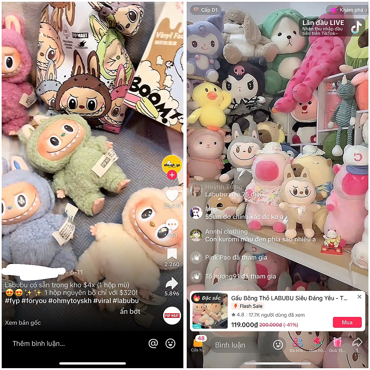 Labubu được rao bán với nhiều mức giá khác nhau trên các trang TMĐT, mạng xã hội,...
