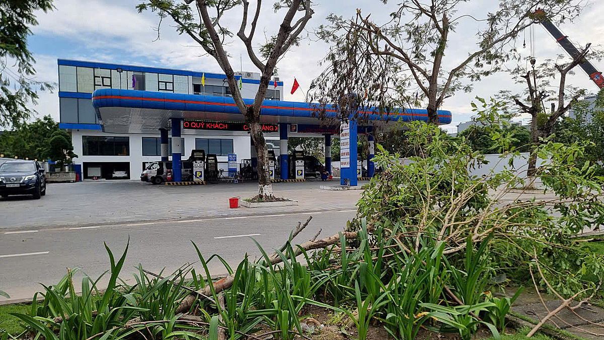 Cửa hàng xăng dầu Hải An, thuộc công ty CP xăng dầu Bạch Đằng &lpar; trên đường Lê Hồng Phong&rpar; bán hàng xuyên bão phục vụ doanh nghiệp và người dân. Dù mất điện, nhưng cửa hàng đã phát máy phát điện để bán hàng.