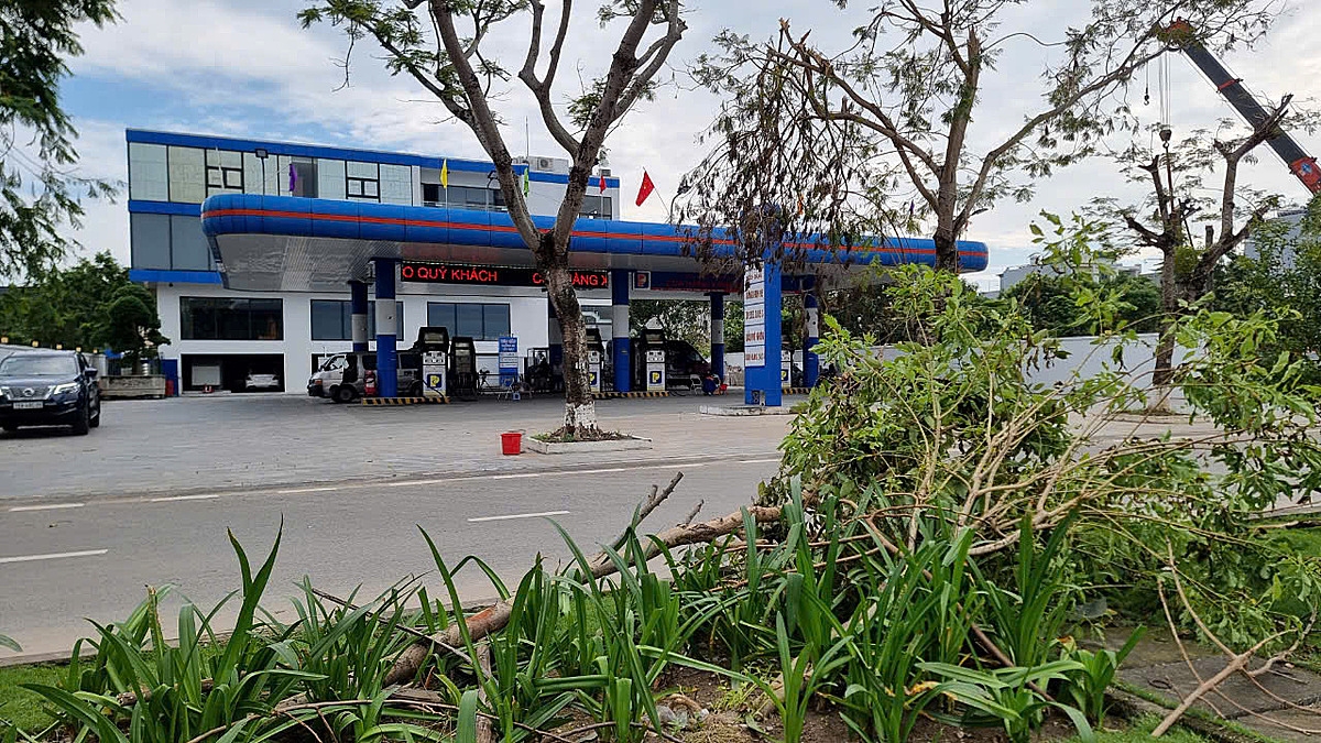 Cửa hàng xăng dầu Hải An, thuộc công ty CP xăng dầu Bạch Đằng &lpar; trên đường Lê Hồng Phong&rpar; bán hàng xuyên bão phục vụ doanh nghiệp và người dân. Dù mất điện, nhưng cửa hàng đã phát máy phát điện để bán hàng.