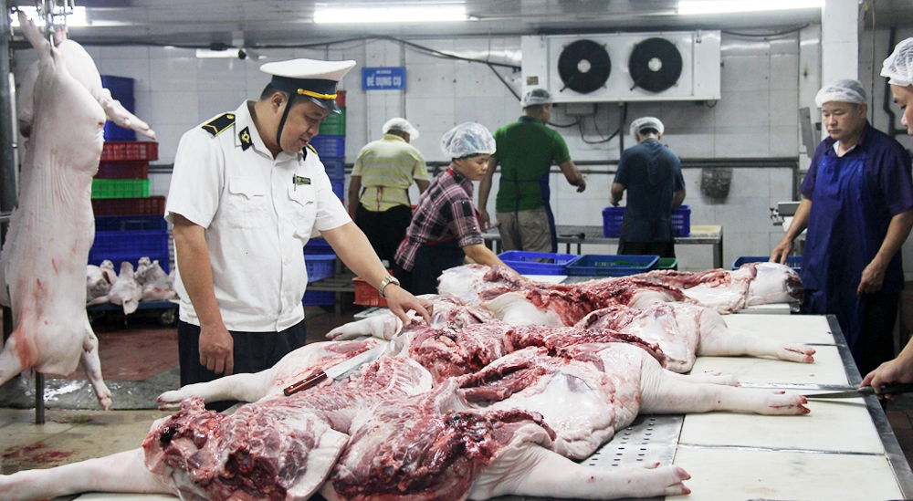 Cơ sở giết mổ tập trung của HTX Bình Minh giúp thịt lợn xuất ra thị trường bảo đảm vệ sinh an toàn thực phẩm.