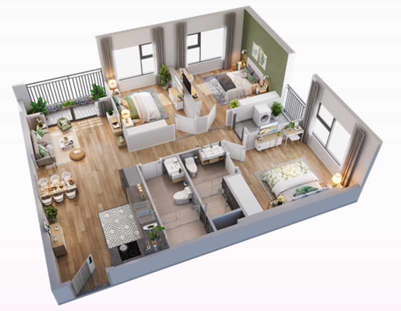 Căn hộ 3 phòng ngủ được thiết kế thông minh, ngập tràn ánh sáng tự nhiên