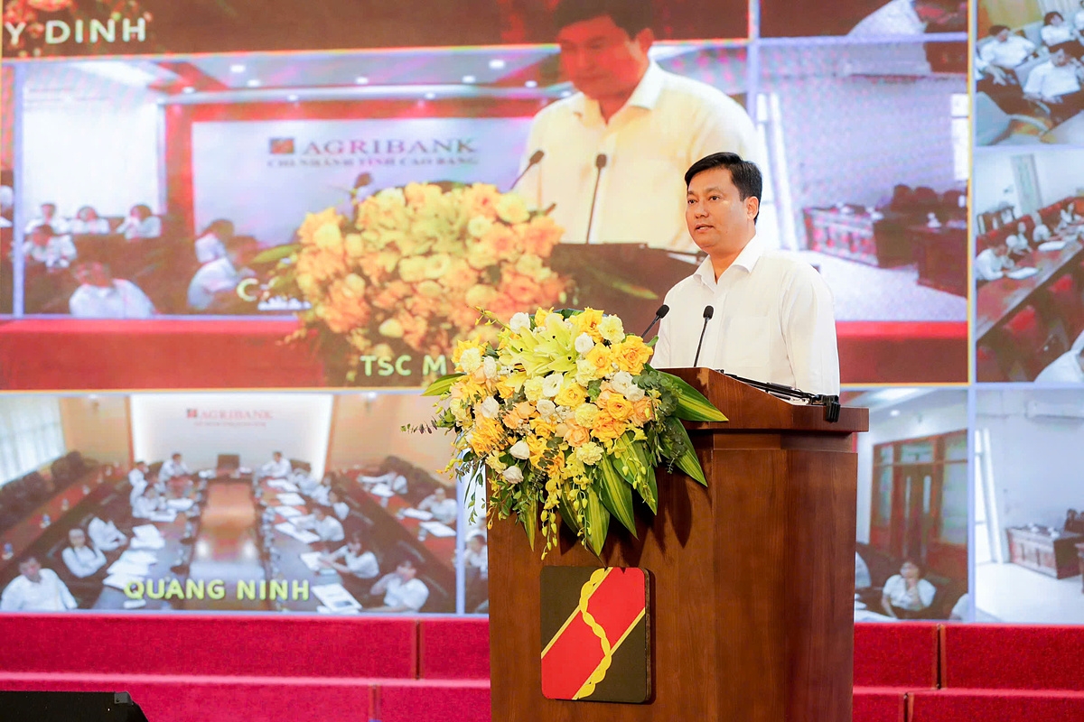 Đồng chí Phạm Toàn Vượng - Thành viên HĐTV, Tổng Giám đốc Agribank báo cáo tình hình hoạt động kinh doanh 7 tháng đầu năm 2024.