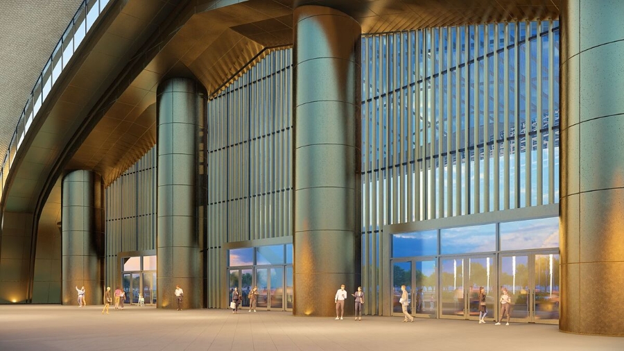 Sảnh chính gây ấn tượng với hệ cột bề thế, được ốp kim loại mang đến vẻ đẹp sang trọng.